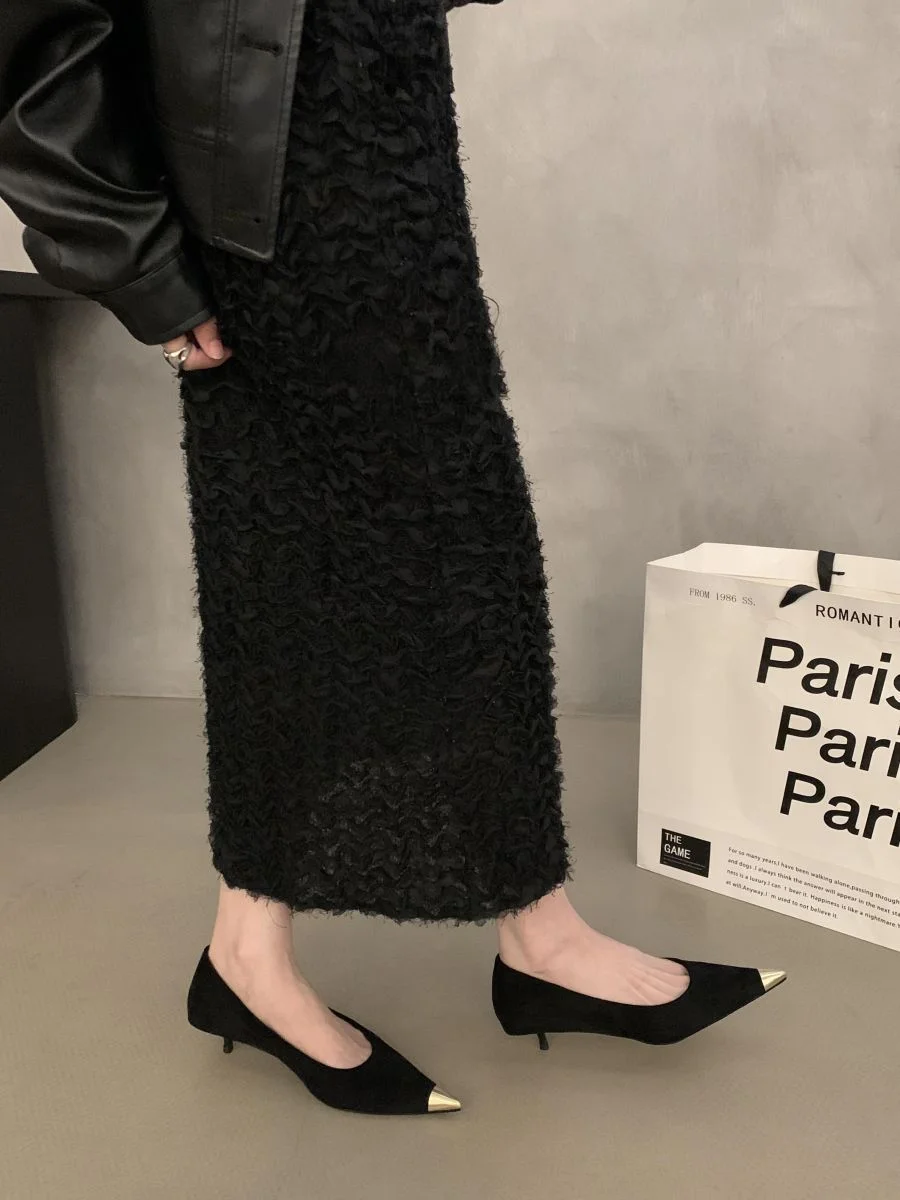 Breakj Breakj 2025 New Retro Leopard-Print Metal Shallow Mouth Single Shoes French Temperament Velvet Head Tip Fine Heel High Heels