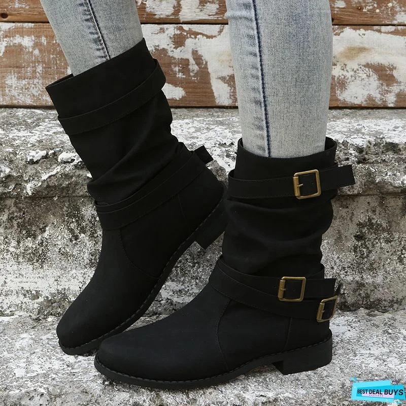 Vintage Casual Flat Heel Boots