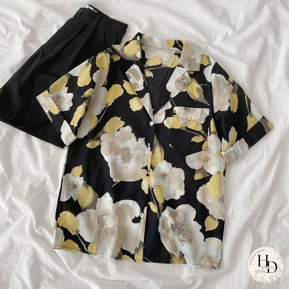 Casual Basic Short Sleeve Blouse Women V-neck Loose Office Formal Shirt Female Fashion Blue Yellow Cardigan Tops