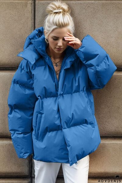 Pocketed Zip Up Hooded Puffer Jacket
