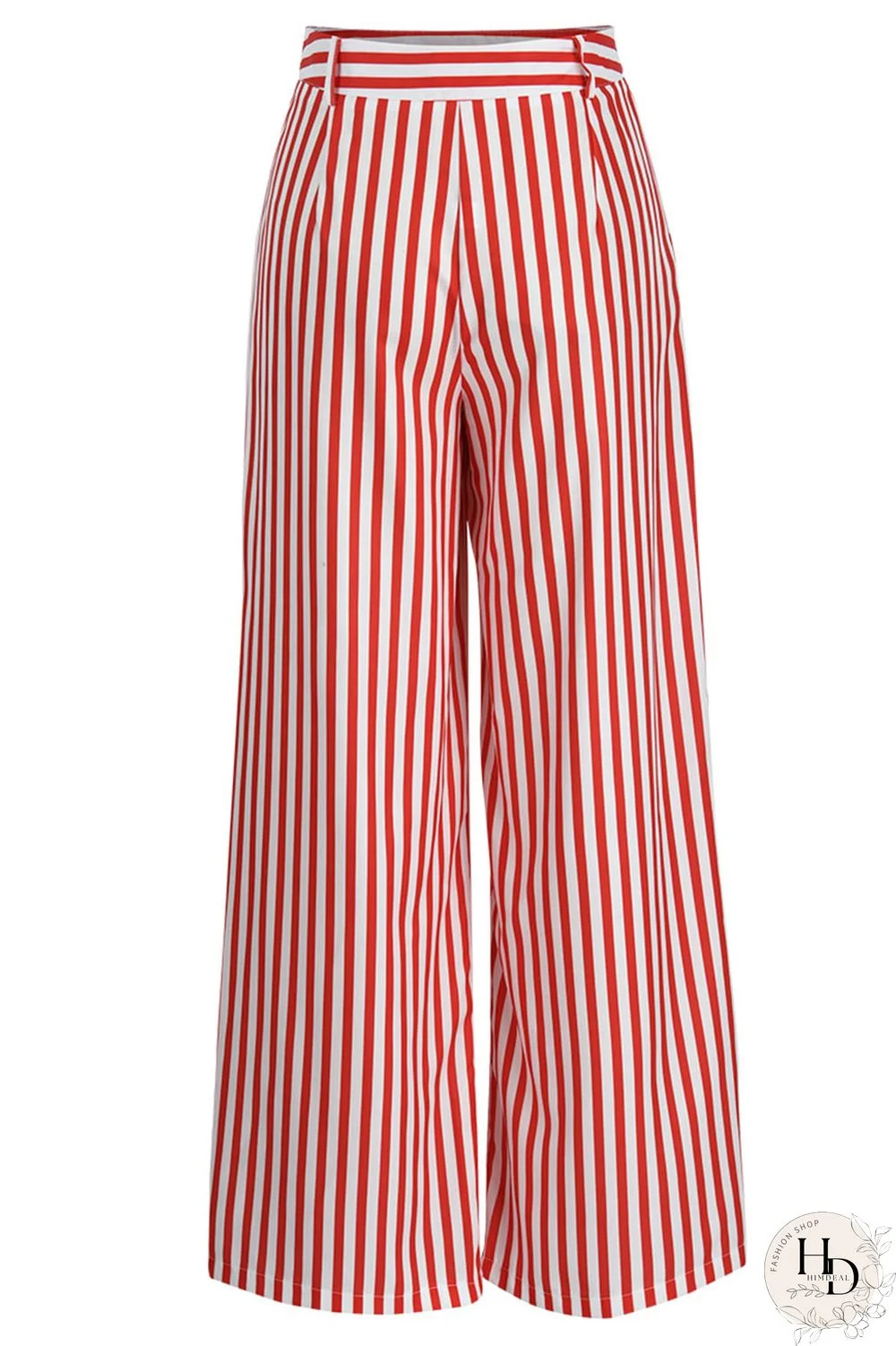 Red Casual Striped Print Patchwork Straight High Waist Wide Leg Full Print Bottoms