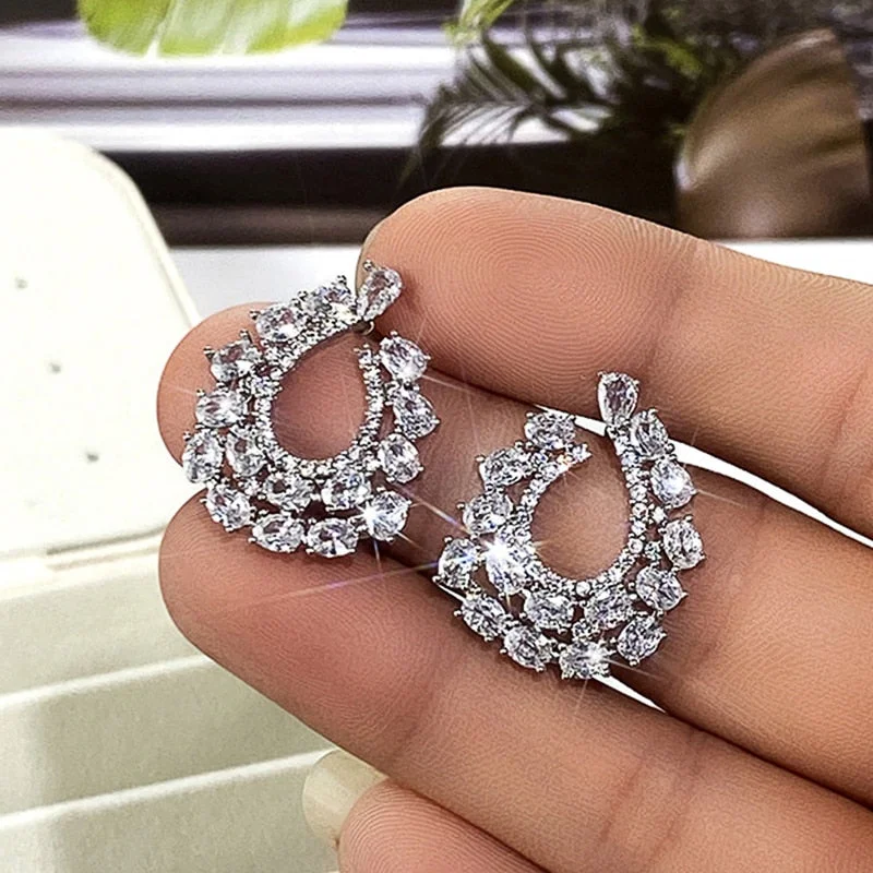 Huitan Fashion Versatile Design Women's Earrings with Crystal Cubic Zirconia Daily Wear Party Bridal Wedding Engagement Jewelry