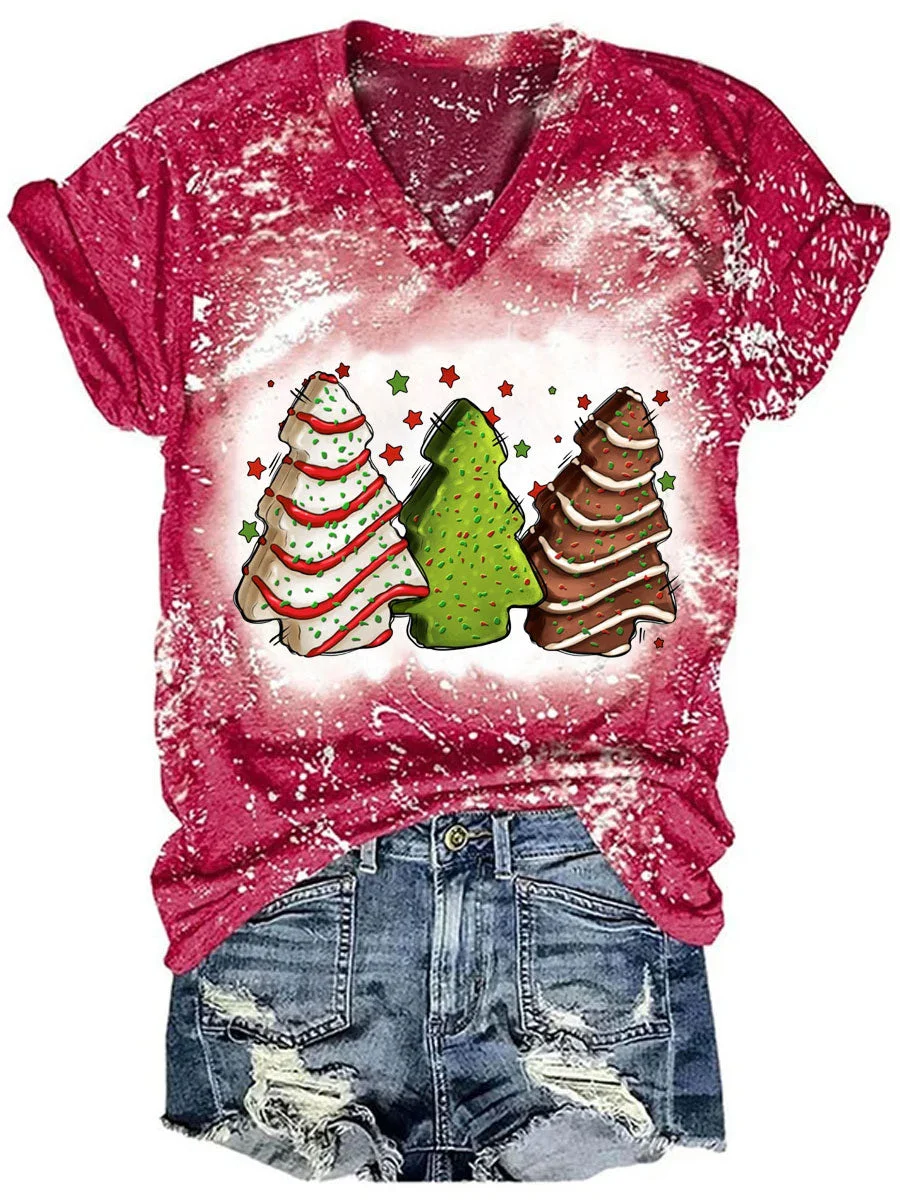 Christmas Tree Cakes Tie Dye V-neck T-shirt