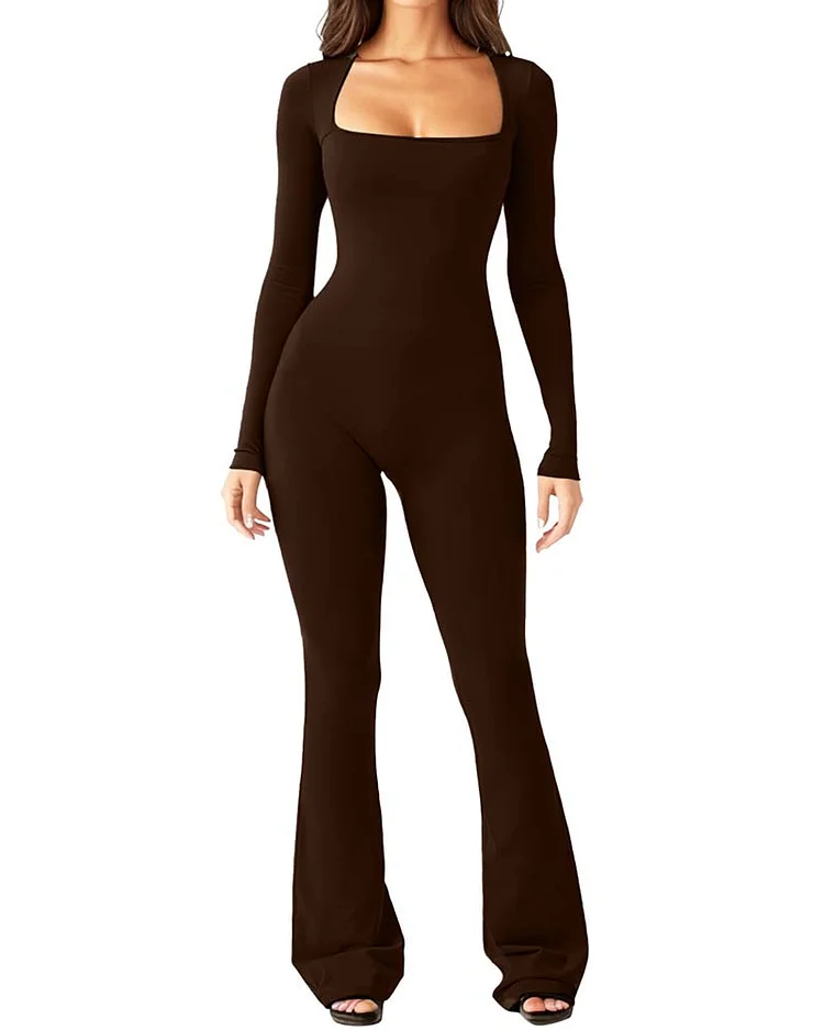 Yoga Jumpsuit With Long Sleeves And Generous Collar