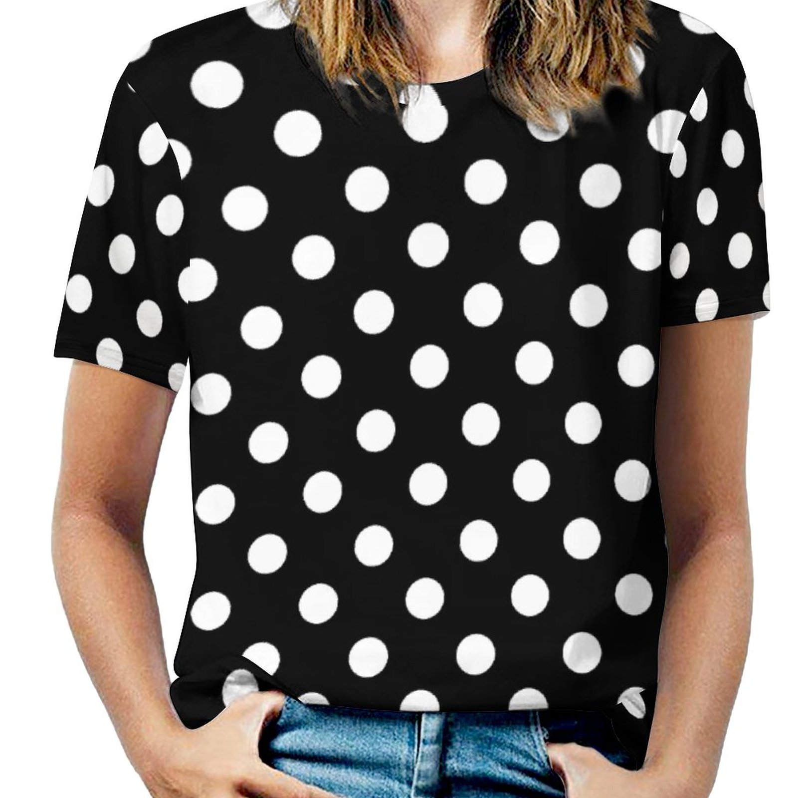 Black And White Polka Dot Short Sleeve Shirt Women Plus Size Blouse Tunics Tops