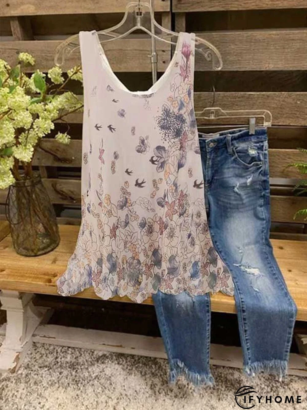 Floral-print Sleeveless Casual Shirt & Top | IFYHOME