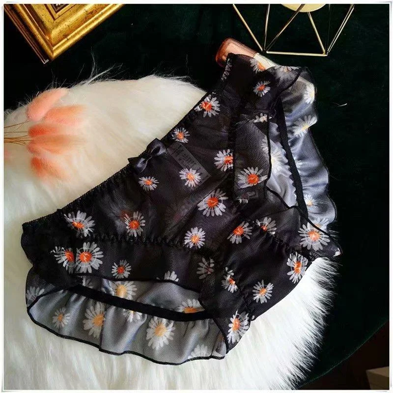 Teenage panties transparent Embroidery Hollow Out Underwear Panties  lace Briefs Low Waist Shorts Lingeries Cueca Calcinhas