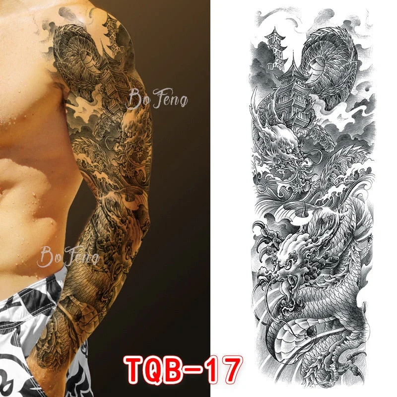 Tattoo Sleeves for Men Women Waterproof Flower Arm Tattoo Stickers Cool Full Arm Scary Fake Temporary Tattoos Big Picture Art
