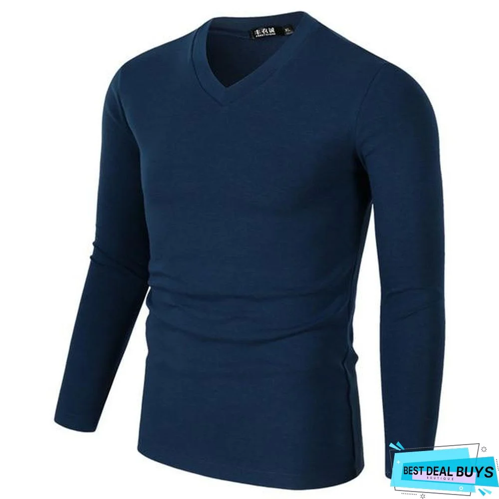 Tight Men T-Shirt Plus Size V-Neck Long Sleeve T-Shirt Men Fitness Clothing Slim Fit Fashion T-Shirt Men