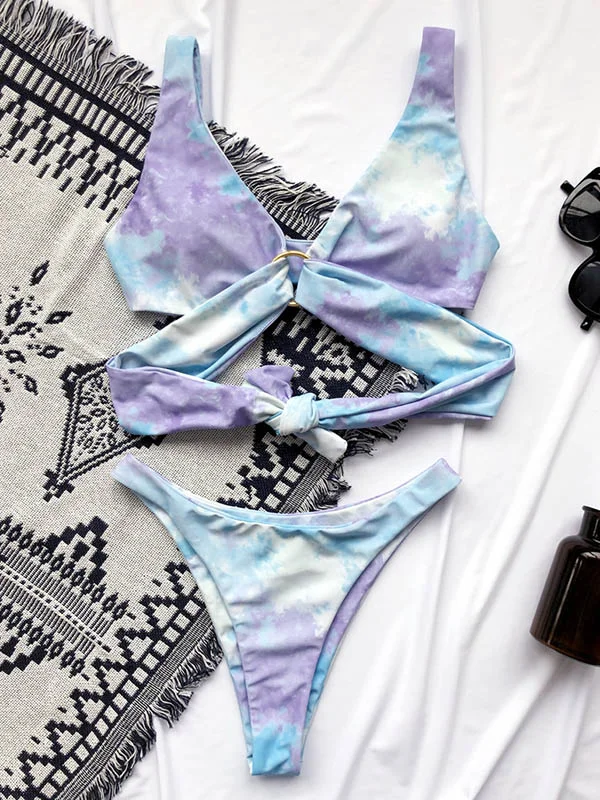 Sexy Bandage Deep V-Neck Split Bikini Swimsuit