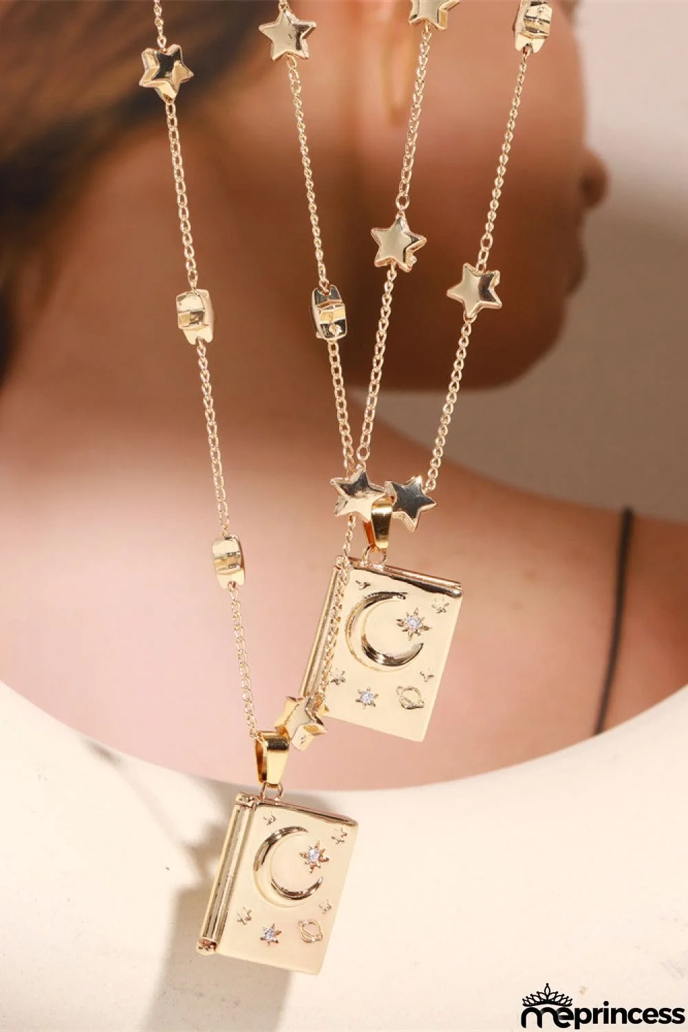 Star and Moon Copper 14K Gold-Plated Necklace