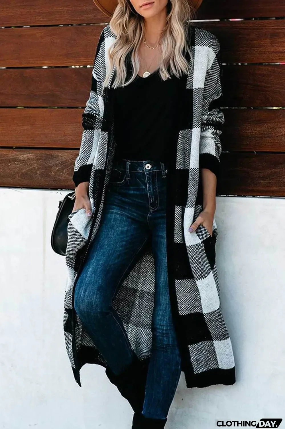 Board Games Pocketed Checkered Cardigan