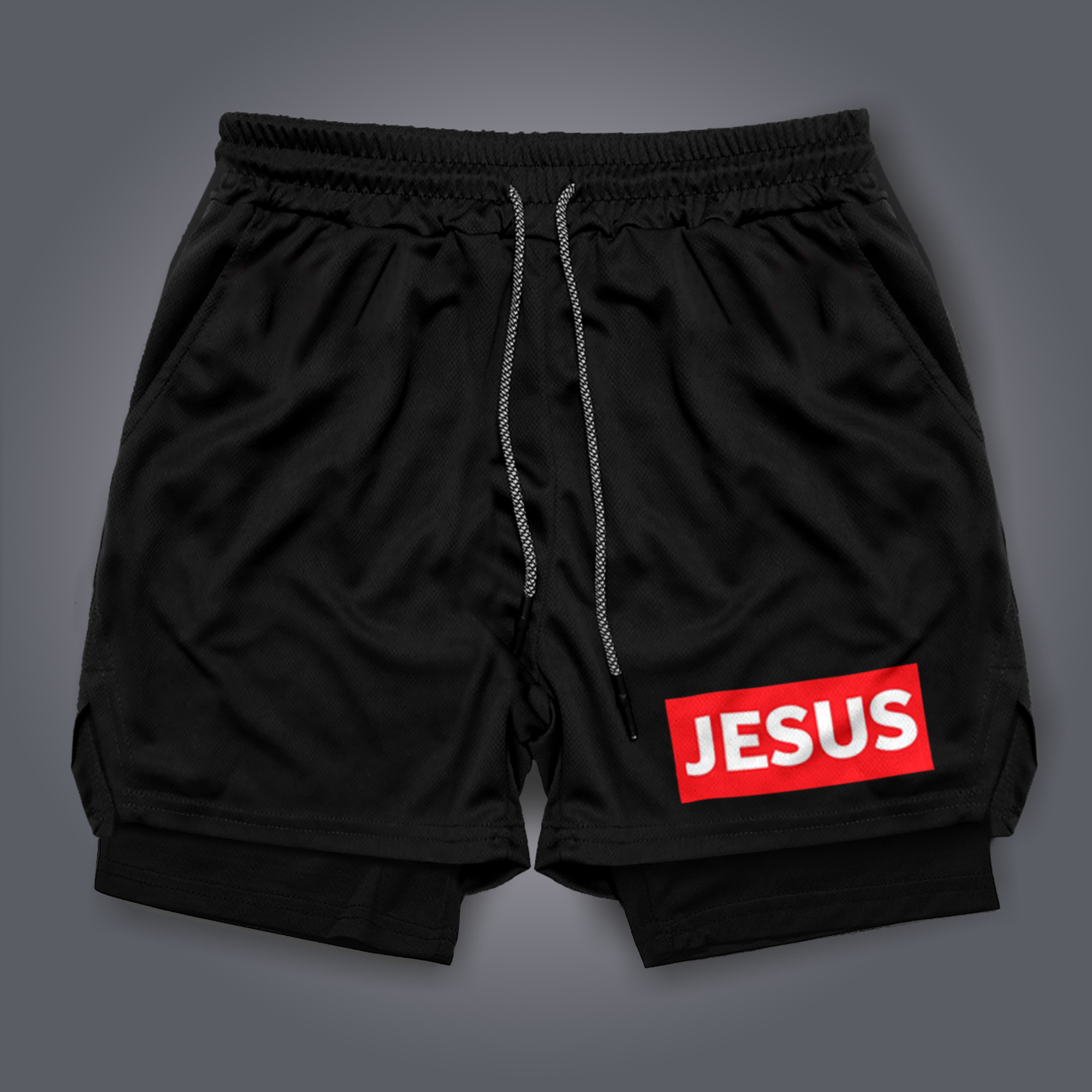 Men's And Women's Casual Jesus Print Double Mesh Shorts T-shirt Gym Shorts
