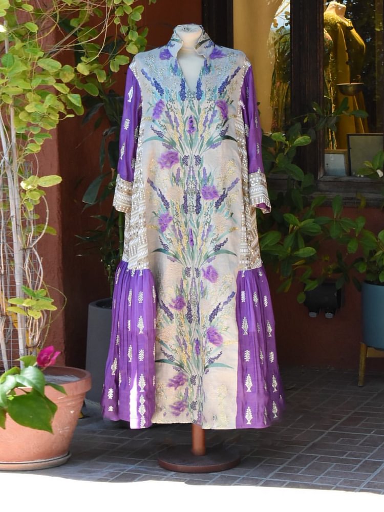 Purple flower collar Ramadan dress