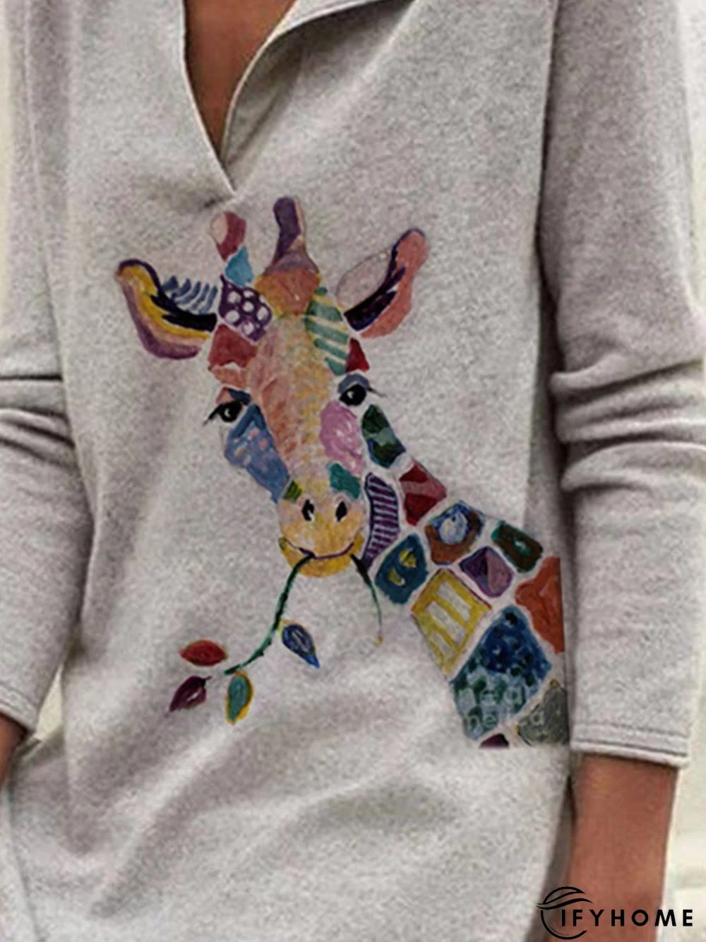 Personalized Basic Regular Giraffe Print Long Sleeve Tunic Sweatshirt | IFYHOME