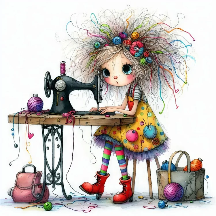『YiShu』Sewing Girl - 11CT Counted Eco-Friendly Cotton Thread Cross Stitch(40*40cm)