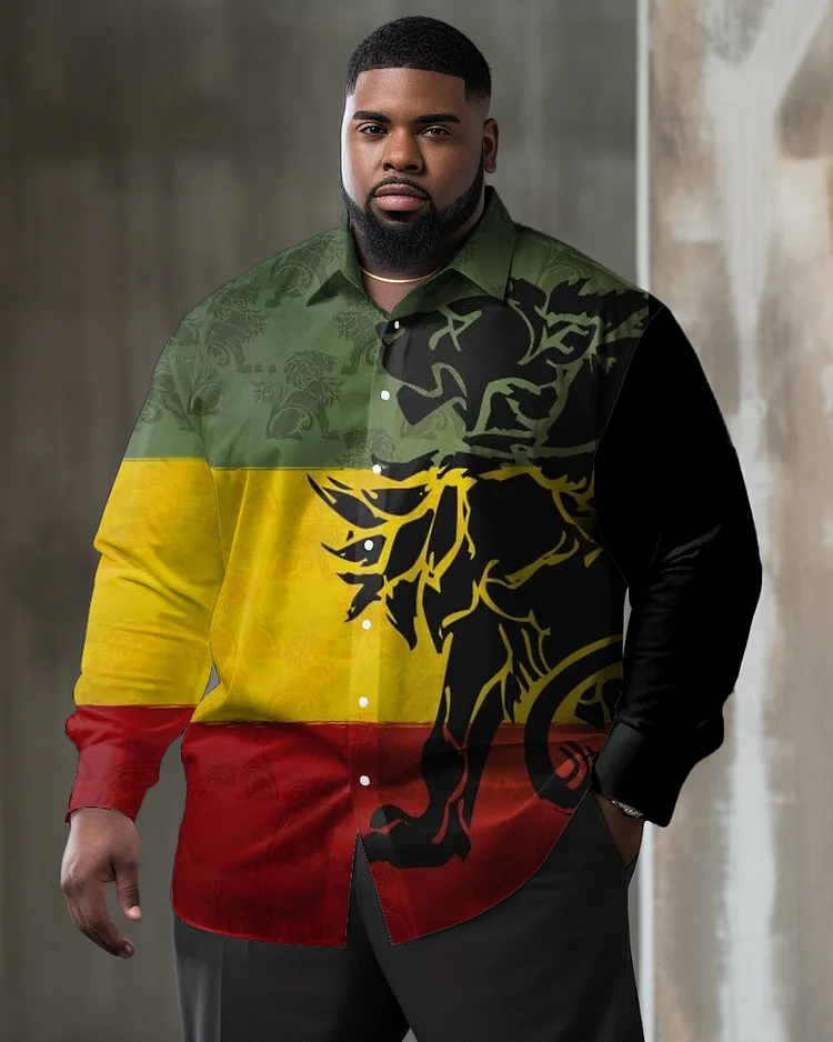 Black History Month Contrasting Lion Print Oversized Men's Long Sleeved Shirt