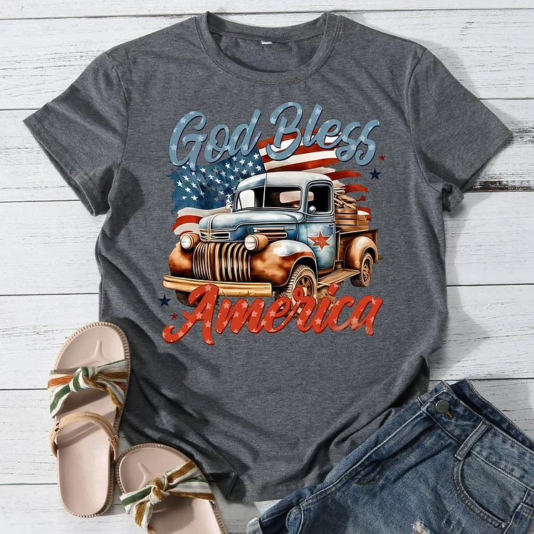 God Bless America Round Neck T-shirt-0019739