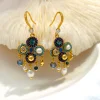 Bohemian Blue Pearl Tassel Golden Earrings