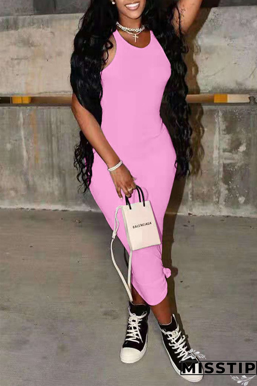 Milky Fashion Casual Solid Basic O Neck Vest Dress