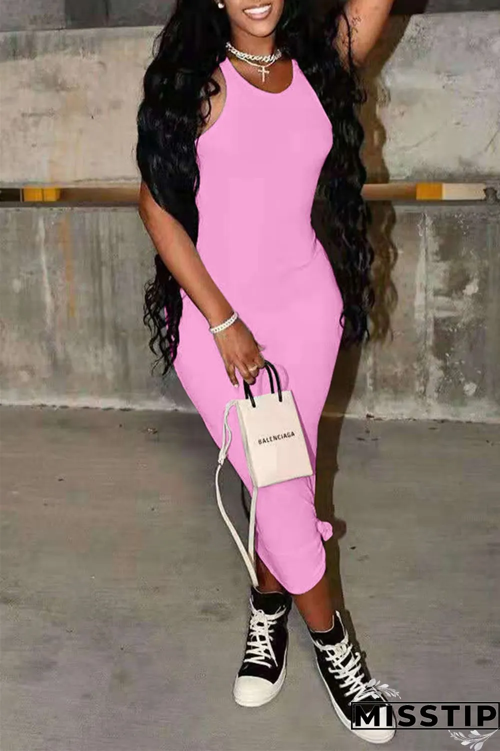 Milky Fashion Casual Solid Basic O Neck Vest Dress