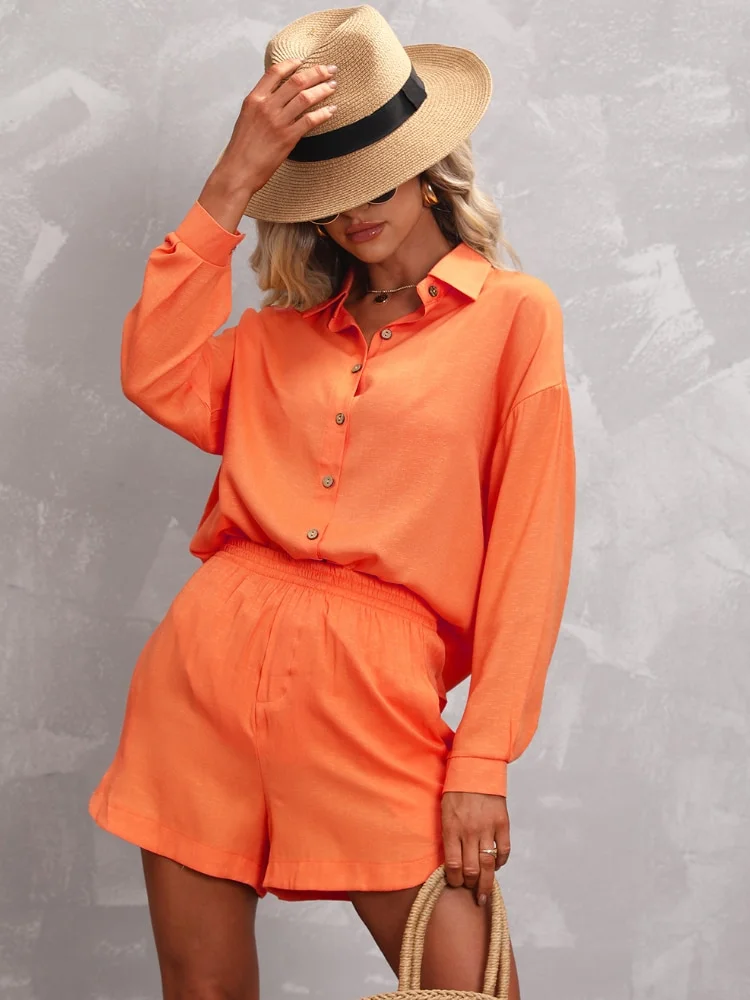 New Summer Leisure Suit Women's Long Sleeve Shirt Shorts 2-piece Fashion Temperament Street Women's Dress Two Piece Set