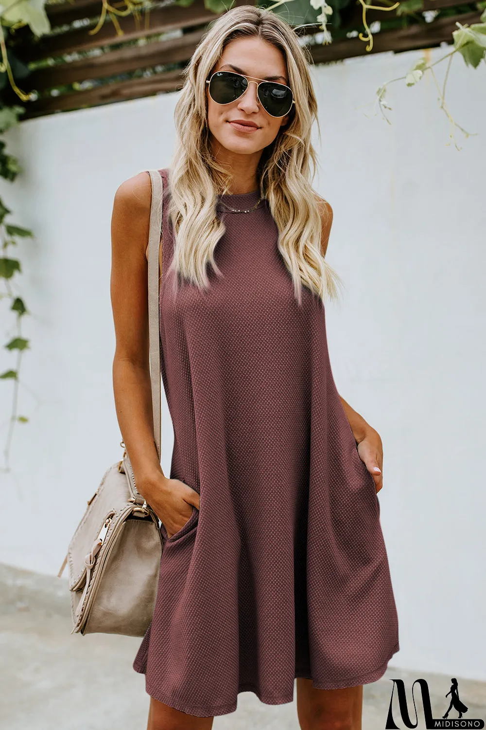 MidiSono - Crisscross Cut-out Back Knit Sleeveless Dress