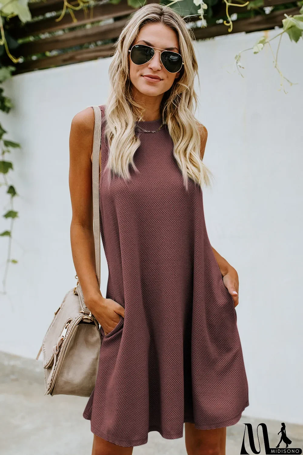 MidiSono - Crisscross Cut-out Back Knit Sleeveless Dress