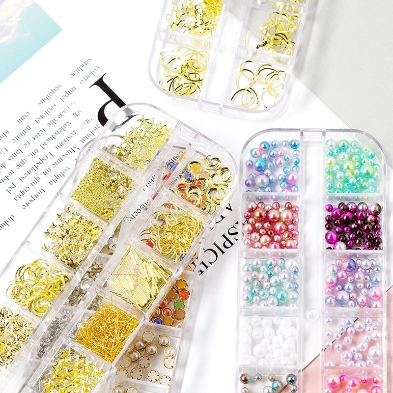 Nail Jewelry Rhinestone Flat Bottom Drill Hollow Nail Stick Drill Sequins Colored Diamond Flat Bottom Pearl Shell Japanese Series