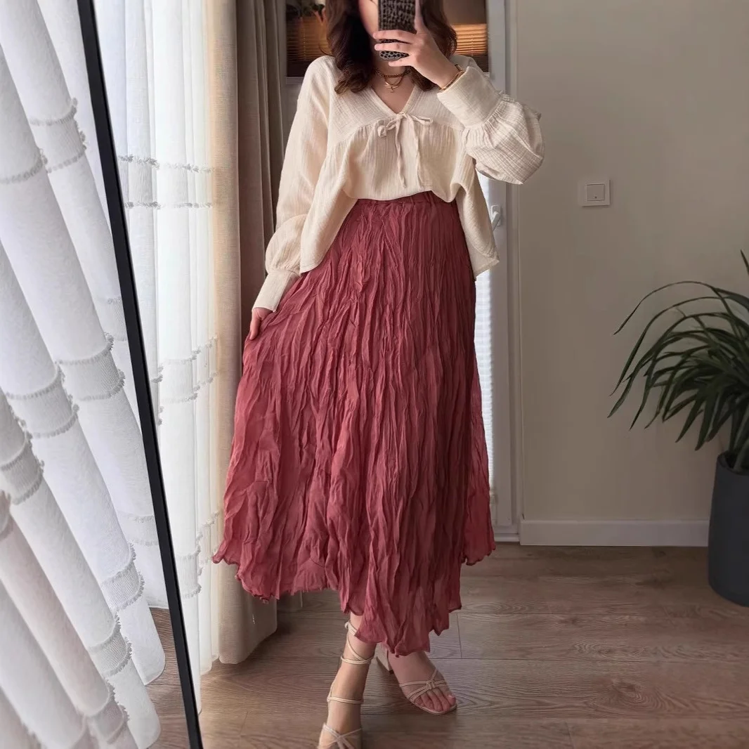 Athvotar Athvotar Spring And Autumn New 100 Folded Wrinkles Skirt Hot Soft Half Dress In Wind