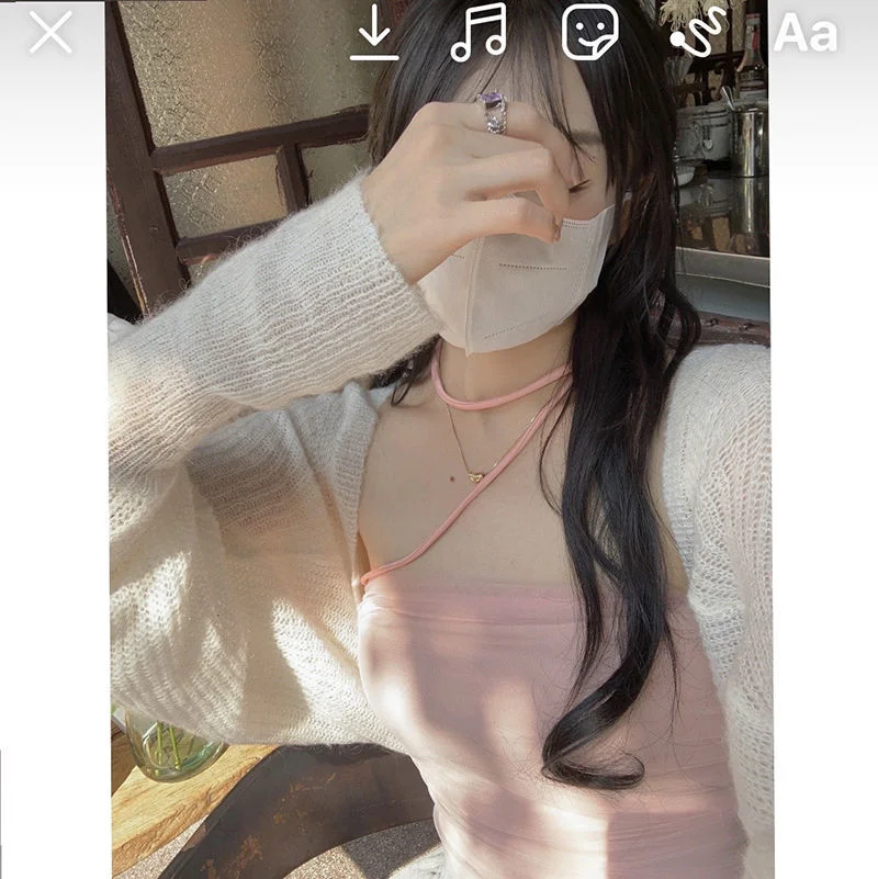 Uveng Uveng Neck Top Female Pure Lust Wind Hot Girl Tight Short Mesh Yarn Irregular Sling Vest Set On The Bottom Shirt Summer