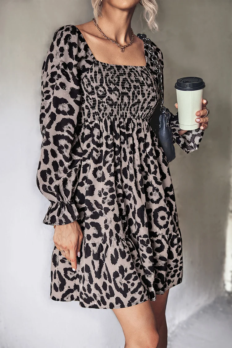 Leopard Print Long Sleeve Dress VangoghDress