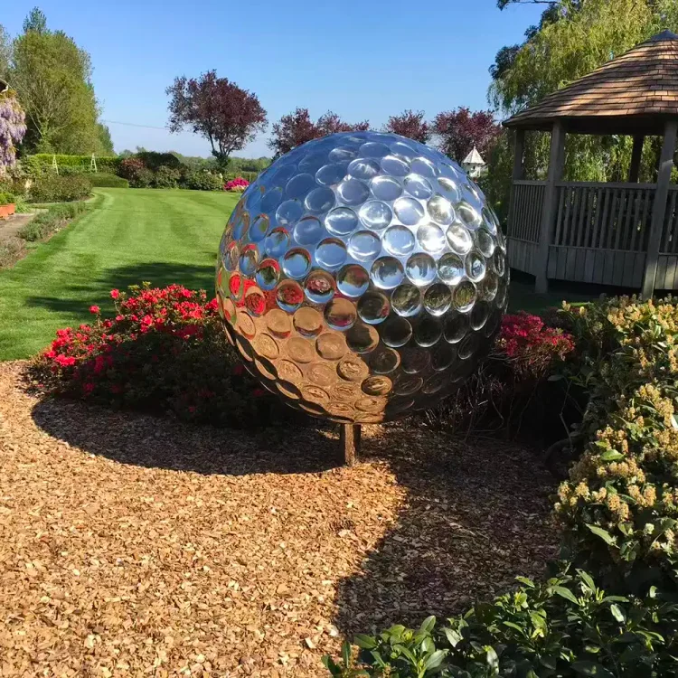 Mirror Polished Stainless Steel Golf Ball Sculpture Landscape & Garden Art