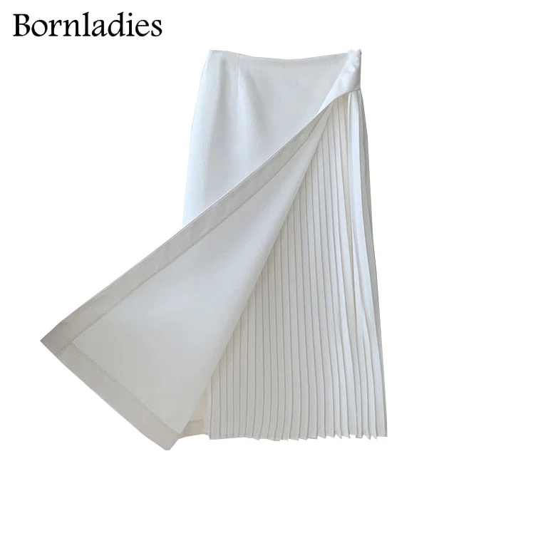 Bornladies Skirt Suits Women Summer Two Piece Set Short Sleeve O-neck T Shirt + High Waist Long Pleated Skirt 2 Piece Outfits