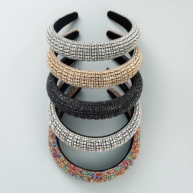 Retro Simple Full Drill Sponge Wide-brimmed Rhinestone Headband