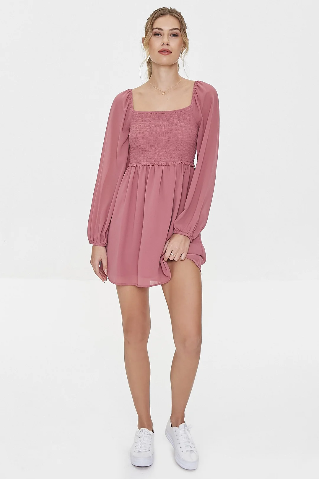 Chiffon Smocked Mini Dress