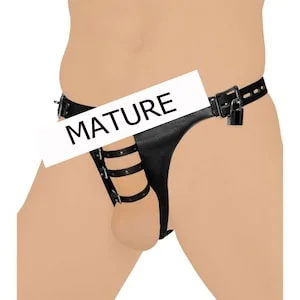 pornhint Pornhint Leather Harness with 3 Penile Straps, Leather Chastity Belt For Men, Chastity Cage Belt