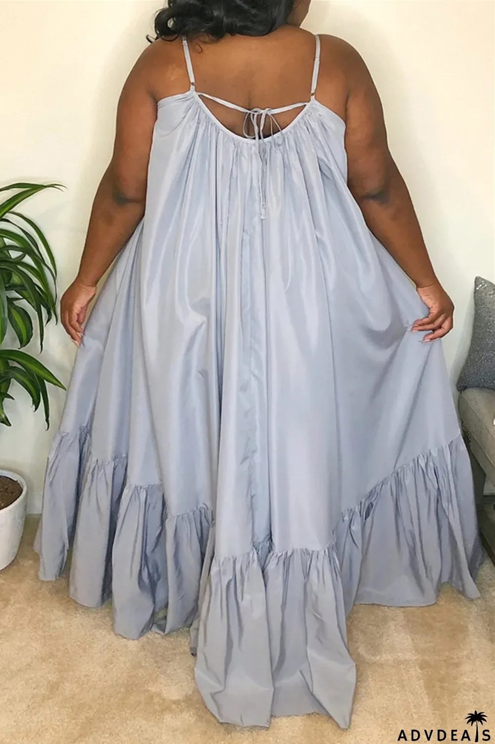 Dark Gray Sexy Casual Solid Backless Spaghetti Strap Loose Sling Dress