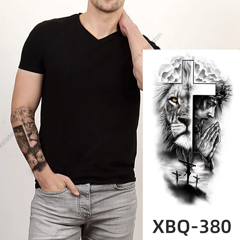 Sdrawing Black Forest Tattoo Sticker For Men Women Children Tiger Wolf Death Temporary Tattoo Fake Henna Skeleton King Animal Tatoo