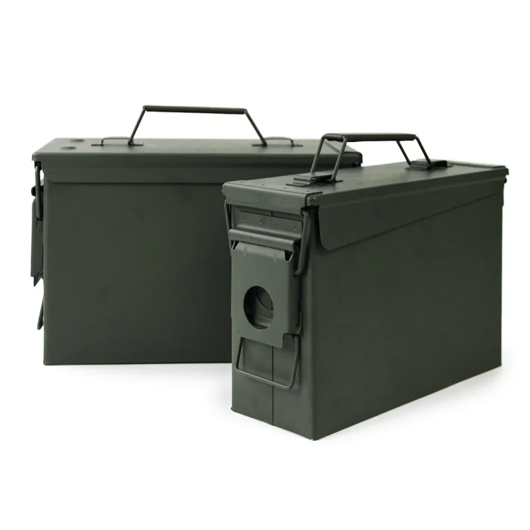 GUGULUZA Metal Ammo Box, Military Solid Steel Holder Box for Long-Term Storage of Shotgun Rifle Nerf Gun Ammo(Green)