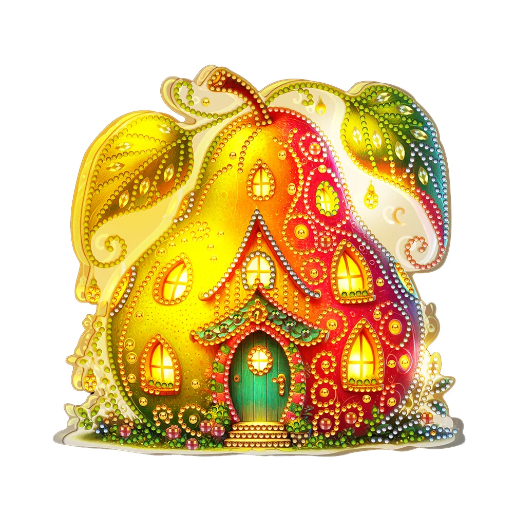 DIY Pear House Double Sided Special Shape Diamond Painting LED Light Ornaments