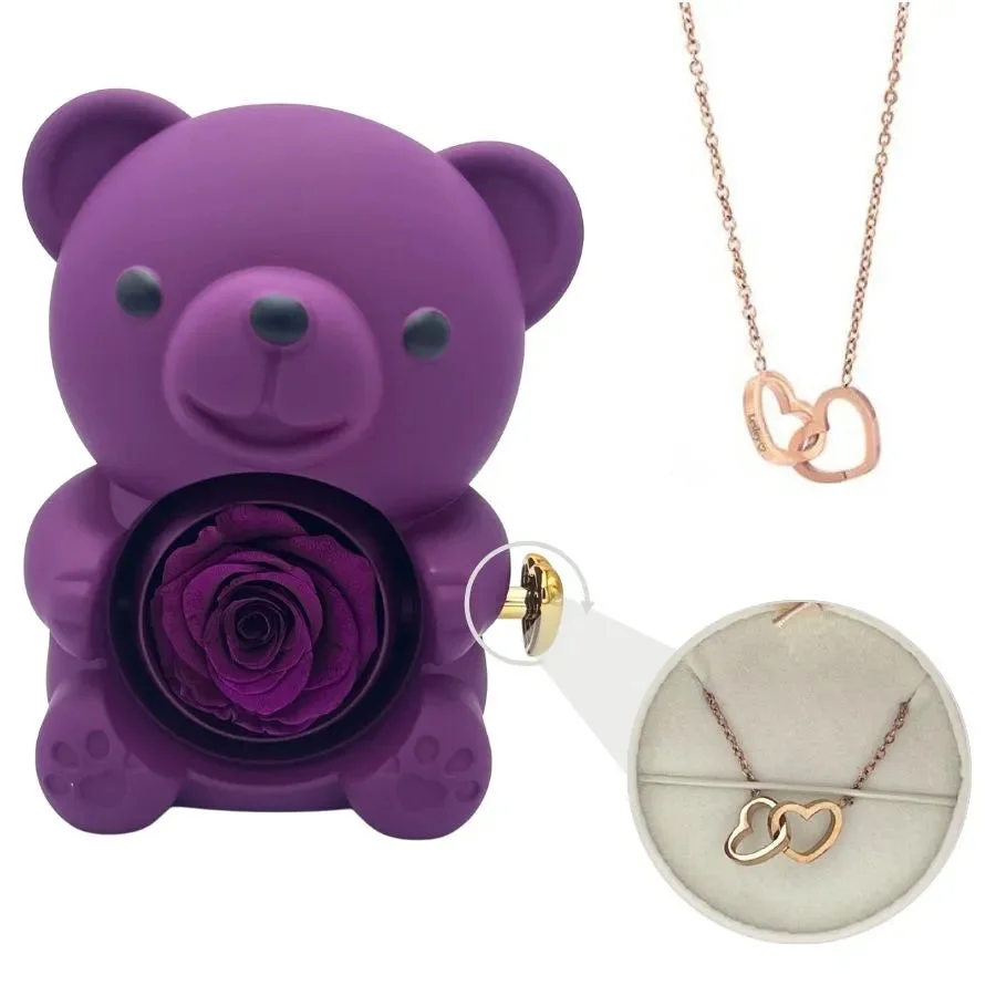  Eternal Bear - W/ Engraved Necklace & Real Rose