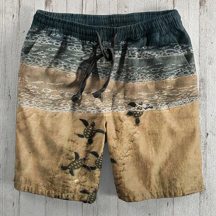 Ocean World Turtles Art Linen Blend Casual Shorts