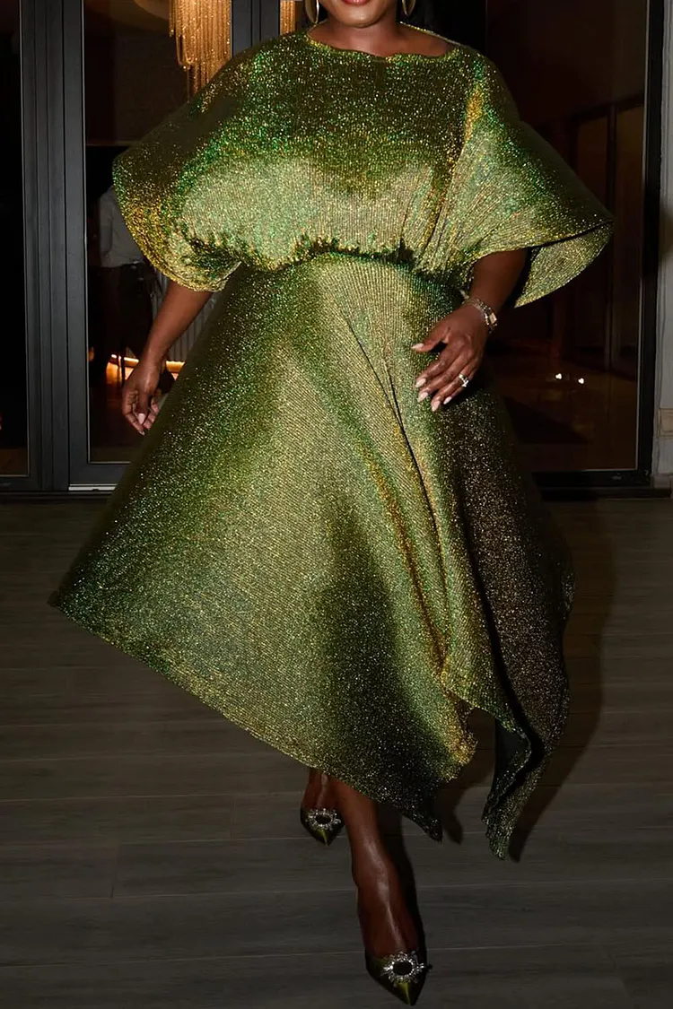 Plus Size Cocktail Party Sage Green Round Neck Short Sleeve Asymmetric Hem Pull-On Waist Two Piece Skirt Sets [Pre-Order] 2024 - Xpluswear