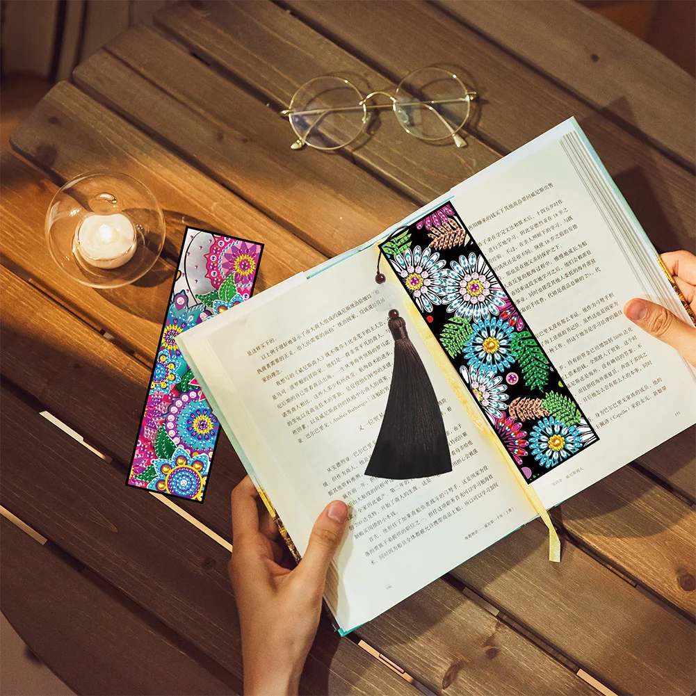 2pcs DIY Diamond Painting Leather Bookmark Mandala Tassel Crafts