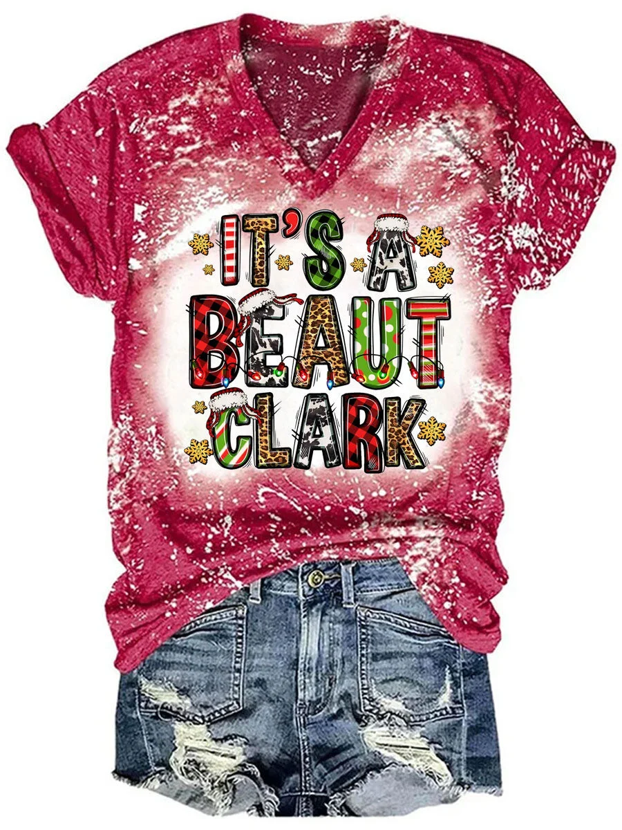 It's A Beaut Clark Christmas Tie Dye V-neck T-shirt