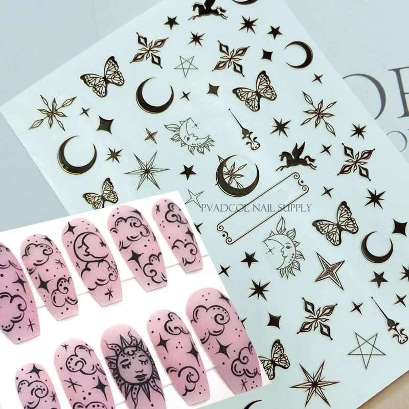 Nail Art 3D Stickers Decals Hearts Gold Manicure Nails Design Adhesive Sticker Wraps Tip Decoration-Nail Inspo