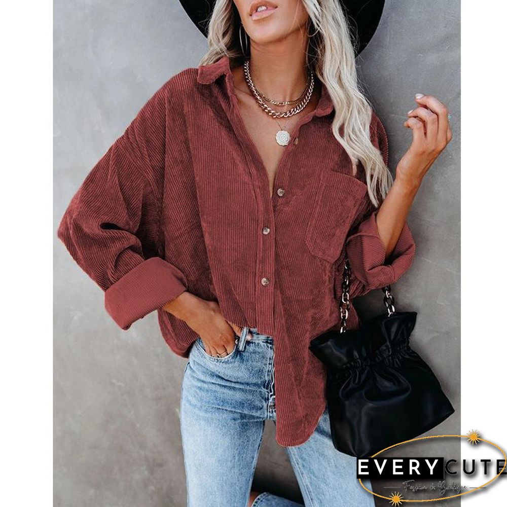 Lapel Loose Plain Long Sleeve Shirt Coat