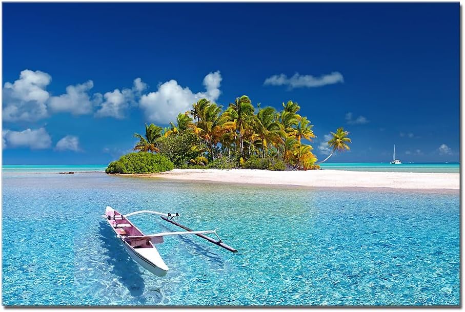 vbojhre Living Room Wall Art Panoramic Landscape Summer Ocean Waves Prints Coconut Trees Beach Seascape Painting Hawaii Sea Nature Pictures for Home Office Wall Decoration Frame to Hang 20x28inch 20x28inch