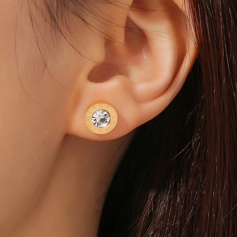 1 Pair Sweet Round Inlay Titanium Steel Zircon Ear Studs